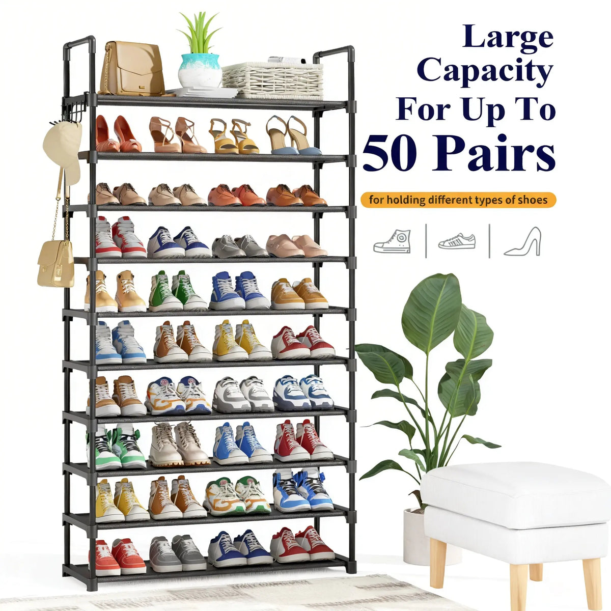 Kitsure Shoe Rack -10-Tier Shoe Organizer with Side Handles for Closet Entryway Bedroom Easy Assembly Storage Shelf for Versatile Placement Summervibes,dorm essentials