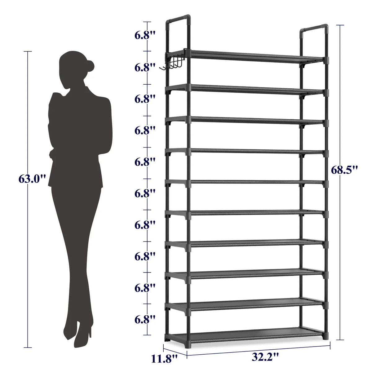 Kitsure Shoe Rack -10-Tier Shoe Organizer with Side Handles for Closet Entryway Bedroom Easy Assembly Storage Shelf for Versatile Placement Summervibes,dorm essentials