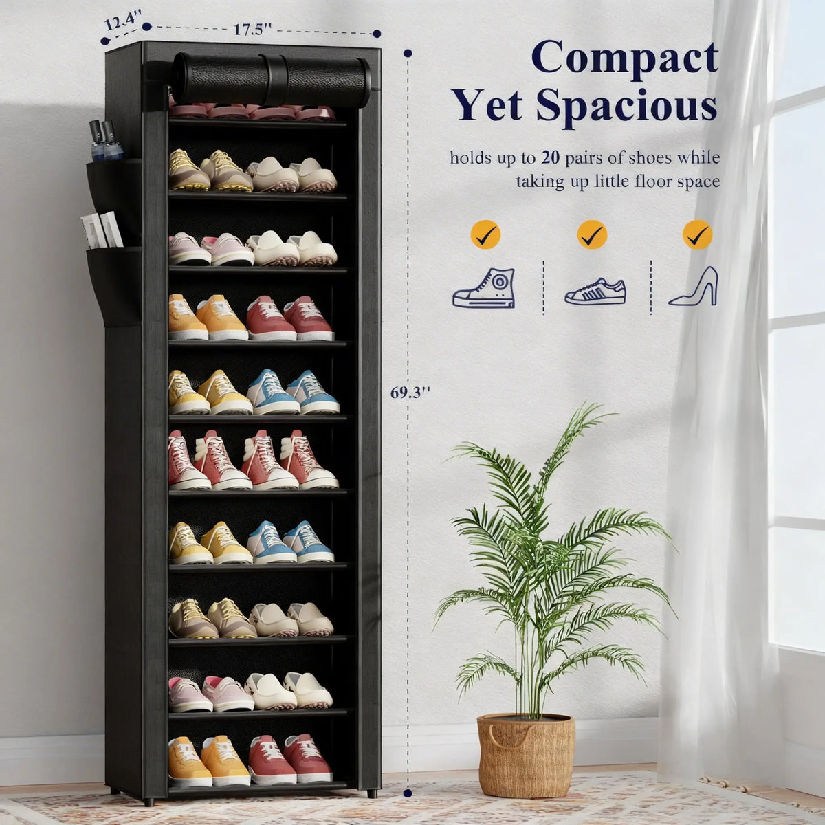 Kitsure Shoe Rack -10-Tier Shoe Organizer with Side Handles for Closet Entryway Bedroom Easy Assembly Storage Shelf for Versatile Placement Summervibes,dorm essentials