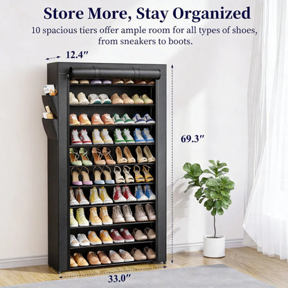 Kitsure Shoe Rack -10-Tier Shoe Organizer with Side Handles for Closet Entryway Bedroom Easy Assembly Storage Shelf for Versatile Placement Summervibes,dorm essentials